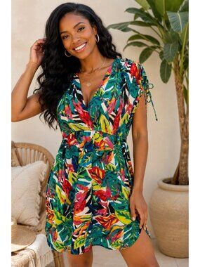 Lauren Ralph Lauren Tropical Print Cover Up Dress Tunic Medium Cotton Boho